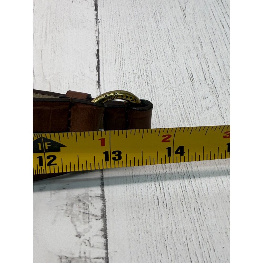 Chico's Hammered Brass Brown Leather Adjustable Belt Artsy Boho Small Medium - Picture 8 of 14